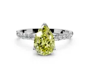 Solitaire Engagement Ring Setting for Fancy Yellow Pear-Shaped Center with Fine Pave Accents and Prong Head in Platinum