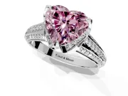 Solitaire Engagement Ring Setting for Fancy Pink Heart-Shaped Center with Accented Split Shank and Prong Head in White Gold