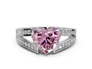 Split Shank Engagement Ring Setting for Fancy Pink Heart-Shaped Center with Pave Split Shank and Prong Head in Sterling Silver