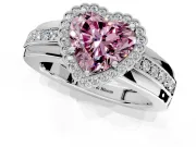 Halo Engagement Ring Setting for Fancy Pink Heart-Shaped Center with Wide Band, Inlaid Accent Row and Prong Head in Sterling Silver