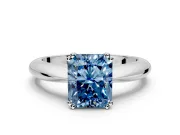 Solitaire Engagement Ring Setting for Fancy Blue Radiant Cut Center with Reverse Tapered Band and Prong Head in Platinum