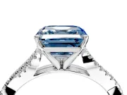 Solitaire Engagement Ring Setting for Fancy Blue Asscher Cut Center with Twisted Pave Split Shank and Prong Head in Platinum