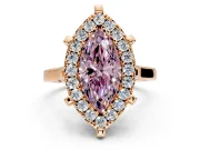 Single Halo Engagement Ring Setting for Fancy Pink Marquise Center with Corner Claws, Plain Band and Prong Head in Rose Gold