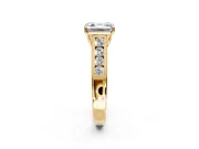 Solitaire Engagement Ring Setting for Asscher Cut Center with Round Cut Channel Band and Prong Head in Yellow Gold