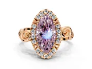 Halo Engagement Ring Setting for Fancy Pink Marquise Center with Open Scroll Shoulders and Prong Head in Rose Gold