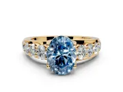 Solitaire Engagement Ring Setting for Fancy Blue Oval Center with Graduated Shared Prongs and Prong Head in Yellow Gold