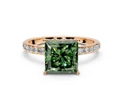 Hidden Halo Engagement Ring Setting for Fancy Green Princess Cut Center with Pave Band and Prong Head in Rose Gold