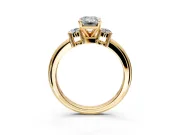 3 Stone Engagement Ring Setting for Emerald Cut Center with Wide Plain Band and Prong Head in Yellow Gold
