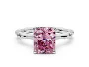 Solitaire Engagement Ring Setting for Fancy Pink Radiant Cut Center with Bamboo Band and Prong Head in Platinum