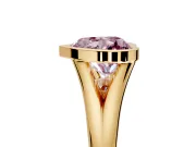 Solitaire Engagement Ring Setting for Fancy Pink Heart-Shaped Center with V Split Shank and Bezel Head in Yellow Gold