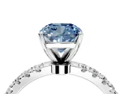 Open Basket Engagement Ring Setting for Fancy Blue Cushion Cut Center with Pave Band and Prong Head in Sterling Silver