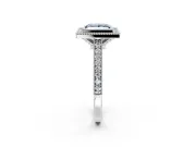 Halo Engagement Ring Setting for Fancy Blue Princess Cut Center with Milgrain Pave Band and Bezel Head in Platinum