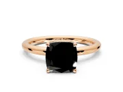 Hidden Halo Engagement Ring Setting for Fancy Black Cushion Cut Center with Thin Rounded Band and Prong Head in Rose Gold