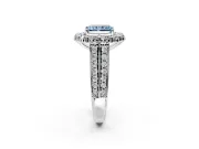 Large Accent Halo Engagement Ring Setting for Fancy Blue Radiant Cut Center with Pave Split Shank and Prong Head in Sterling Silver