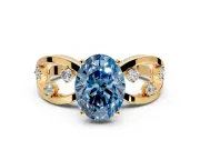 Solitaire Engagement Ring Setting for Fancy Blue Oval Center with Criss-Cross Accent Band and Prong Head in Yellow Gold