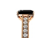Solitaire Engagement Ring Setting for Fancy Black Emerald Cut Center with Engraved Pave Band and Prong Head in Rose Gold