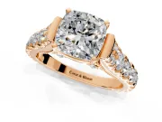 Solitaire Engagement Ring Setting for Cushion Cut Center with Pave Cathedral Shoulders and Prong Head in Rose Gold