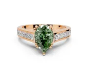 Solitaire Engagement Ring Setting for Fancy Green Pear-Shaped Center with Channel Band and Double Claw Prong Head in Rose Gold