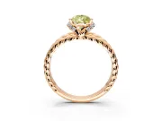 Halo Engagement Ring Setting for Fancy Yellow Pear-Shaped Center with Rope Twist Split Shank and Prong Head in Rose Gold