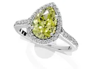 Halo Engagement Ring Setting for Fancy Yellow Pear-Shaped Center with Pave Accents, Heart Basket and Prong Head in Platinum
