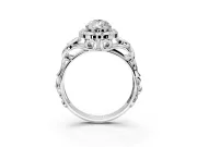 Halo Engagement Ring Setting for Pear-Shaped Center with Open Scroll Shoulders and Prong Head in Sterling Silver