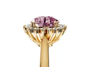 Starburst Halo Engagement Ring Setting for Fancy Pink Round Cut Center with Thin Round-Wire Band and Prong Head in Yellow Gold