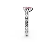 Solitaire Engagement Ring Setting for Fancy Pink Pear-Shaped Center with XO Engraved Band and Prong Head in Platinum