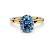 Solitaire Engagement Ring Setting for Fancy Blue Oval Center with Thin Rounded Plain Band and Prong Head in Yellow Gold