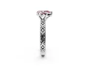Solitaire Engagement Ring Setting for Fancy Pink Pear-Shaped Center with Milgrain X Pattern Band and Prong Head in Platinum