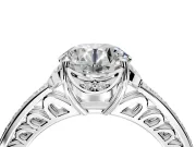 Floral Engagement Ring Setting for Round Cut Center with Four Accent Clusters and Prong Head in Sterling Silver