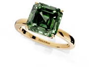 Solitaire Engagement Ring Setting for Fancy Green Asscher Cut Center with Thin Rounded Plain Band and Prong Head in Yellow Gold