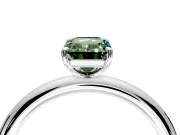 Low-Set Solitaire Engagement Ring Setting for Fancy Green Emerald Cut Center with Thin Plain Band and Prong Head in White Gold