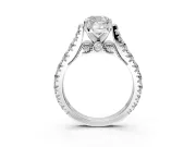 Solitaire Engagement Ring Setting for Cushion Cut Center with Pave Cathedral Shoulders and Prong Head in White Gold