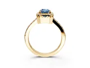 Halo Engagement Ring Setting for Fancy Blue Radiant Cut Center with Inner Milgrain Border and Prong Head in Yellow Gold