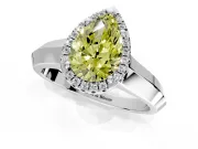Halo Engagement Ring Setting for Fancy Yellow Pear-Shaped Center with Knife Ridge Cathedral Band and Prong Head in Sterling Silver