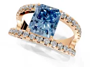 Solitaire Engagement Ring Setting for Fancy Blue Radiant Cut Center with Wide-Open Split Shank and Prong Head in Rose Gold