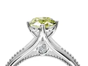 Solitaire Engagement Ring Setting for Fancy Yellow Oval Center with Milgrain Cathedral Band and Prong Head in Platinum