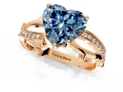 Solitaire Engagement Ring Setting for Fancy Blue Heart-Shaped Center with Pave and Plain Crossover Band and Prong Head in Rose Gold
