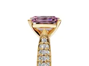 Solitaire Engagement Ring Setting for Fancy Pink Emerald Cut Center with Multi-Row Accents and Prong Head in Yellow Gold