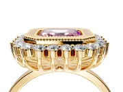 Halo Engagement Ring Setting for Fancy Pink Asscher Cut Center with Milgrain Bezel Rim, Plain Band and Prong Head in Yellow Gold
