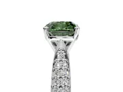 Solitaire Engagement Ring Setting for Fancy Green Cushion Cut Center with Multi-Row Accents and Prong Head in Platinum