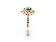 Floral Halo Engagement Ring Setting for Fancy Green Heart-Shaped Center with Pave Accents and Prong Head in Rose Gold