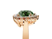 Starburst Halo Engagement Ring Setting for Fancy Green Heart-Shaped Center with Flat Cathedral Band and Prong Head in Rose Gold