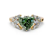 Leaf Cluster Engagement Ring Setting for Fancy Green Heart-Shaped Center with Marquise Accents and Prong Head in Yellow Gold