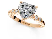 Solitaire Engagement Ring Setting for Heart-Shaped Center with Bezel-Dot Beaded Band and Prong Head in Rose Gold
