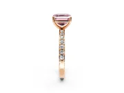 Solitaire Engagement Ring Setting for Fancy Pink Asscher Cut Center with Round Cut Pave Band and Prong Head in Rose Gold