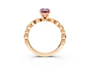 Solitaire Engagement Ring Setting for Fancy Pink Emerald Cut Center with Beaded Bezel Station Band and Prong Head in Rose Gold