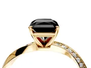 Side Accent Engagement Ring Setting for Fancy Black Radiant Cut Center with Accent Shoulders and Prong Head in Yellow Gold