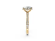Hidden Halo Engagement Ring Setting for Oval Center with Pave Band and Prong Head in Yellow Gold