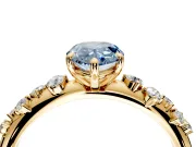 Cluster Engagement Ring Setting for Fancy Blue Pear-Shaped Center with Round Cut Accent Band and Prong Head in Yellow Gold